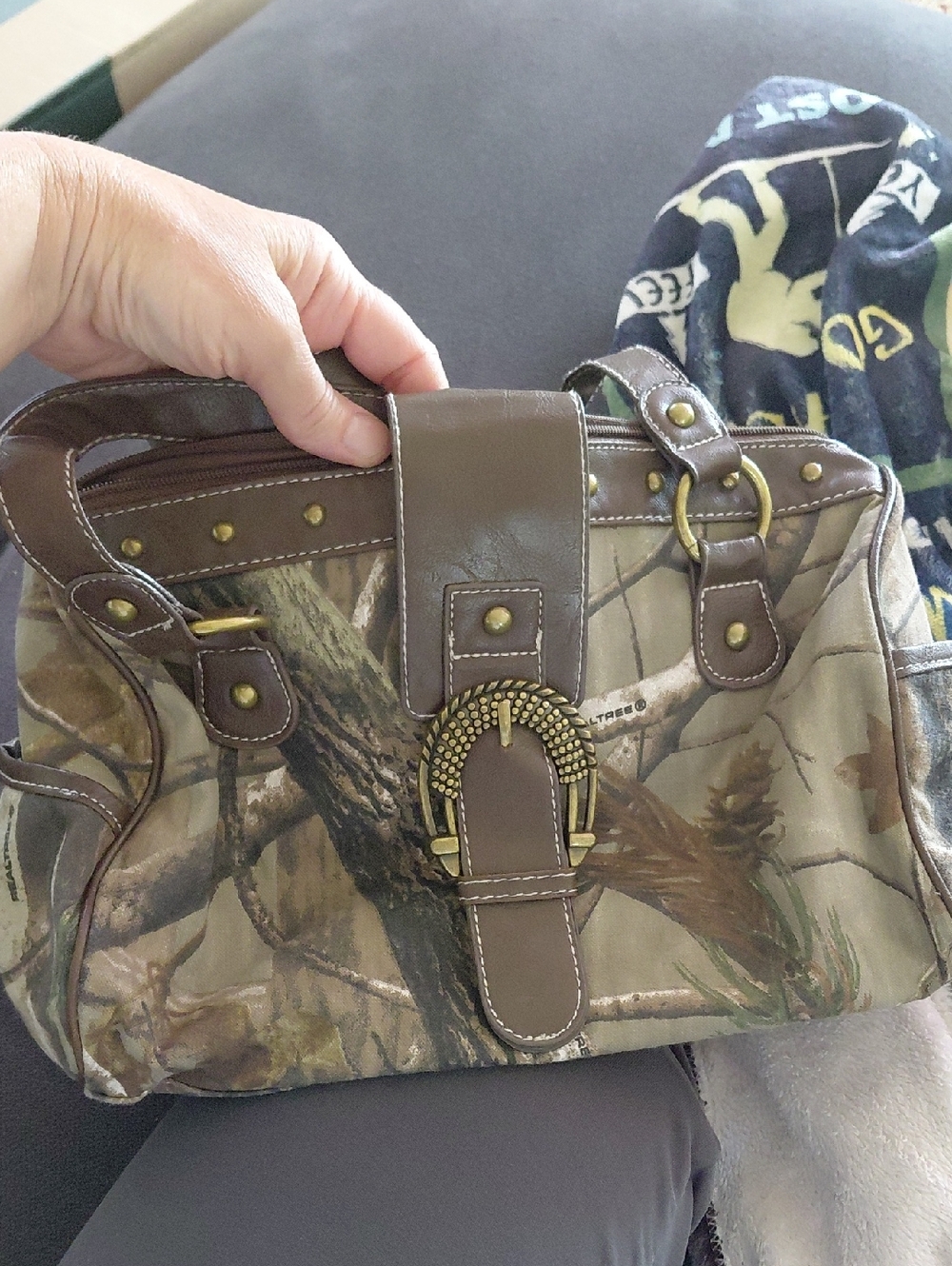 Realtree Camo Print Shoulder Handbag with Buckle Detail